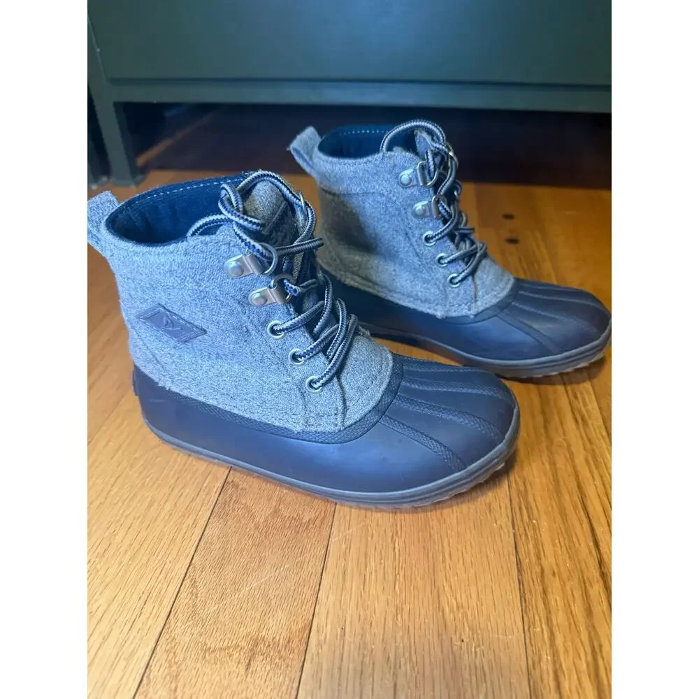 Sperry Bowline Duck Boots Kids Boys 12 Grey Wool Blend Rubber Waterproof
